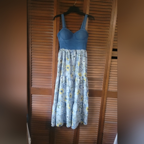 Floral Denim Maxi Dress - Picture 1 of 8